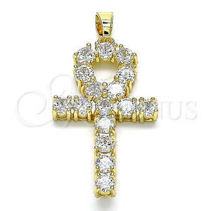 Dije Religioso 05.210.0003 Oro Laminado, Diseño de Cruz, con Blanca Zirconia Cubica, Pulido, Tono Dorado