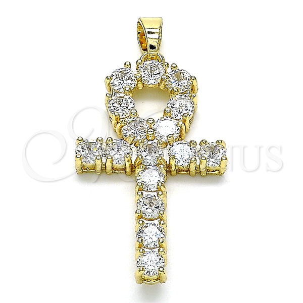 Dije Religioso 05.210.0003 Oro Laminado, Diseño de Cruz, con Blanca Zirconia Cubica, Pulido, Tono Dorado