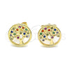 Arete Dormilona 02.156.0531.1 Oro Laminado, Diseño de Ãrbol, con Multicolor Micro Pave, Pulido, Tono Dorado