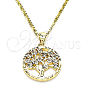 Collares con Dije 04.156.0386 Oro Laminado, Diseño de Ãrbol, con Blanca Zirconia Cubica, Pulido, Tono Dorado (02 MM Thickness, 20 Inches Length)