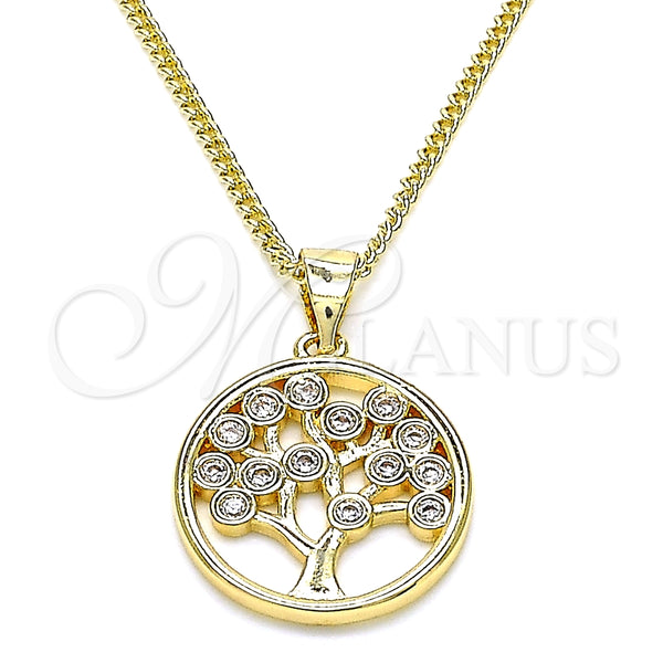 Collares con Dije 04.156.0386 Oro Laminado, Diseño de Ãrbol, con Blanca Zirconia Cubica, Pulido, Tono Dorado (02 MM Thickness, 20 Inches Length)