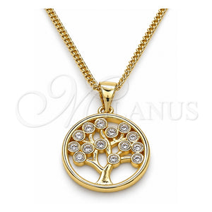 Collares con Dije 04.156.0386 Oro Laminado, Diseño de Ãrbol, con Zirconia Cubica Blanca, Pulido, Tono Dorado (Grosor 02 MM, 20 Pulgadas de Largo)