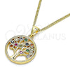 Collares con Dije 04.156.0386.1.20 Oro Laminado, Diseño de Ãrbol, con Multicolor Zirconia Cubica, Pulido, Tono Dorado (02 MM Thickness, 20 Inches Length)