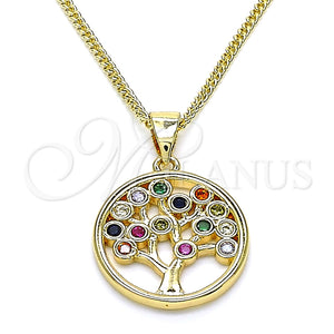 Collares con Dije 04.156.0386.1.20 Oro Laminado, Diseño de Ãrbol, con Multicolor Zirconia Cubica, Pulido, Tono Dorado (02 MM Thickness, 20 Inches Length)
