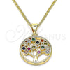 Collares con Dije 04.156.0386.1.20 Oro Laminado, Diseño de Ãrbol, con Multicolor Zirconia Cubica, Pulido, Tono Dorado (02 MM Thickness, 20 Inches Length)