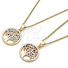 Collares con Dije 04.156.0386.1.20 Oro Laminado, Diseño de Ãrbol, con Multicolor Zirconia Cubica, Pulido, Tono Dorado (02 MM Thickness, 20 Inches Length)