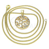 Collares con Dije 04.156.0387.20 Oro Laminado, Diseño de Ãrbol, con Blanca Micro Pave, Pulido, Tono Dorado (02 MM Thickness, 20 Inches Length)