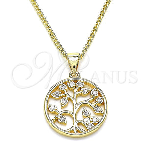 Collares con Dije 04.156.0387.20 Oro Laminado, Diseño de Ãrbol, con Blanca Micro Pave, Pulido, Tono Dorado (02 MM Thickness, 20 Inches Length)