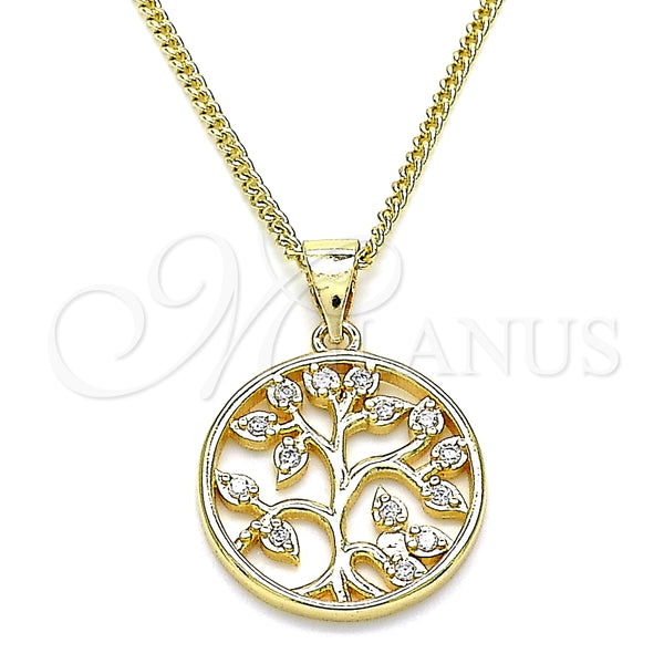 Collares con Dije 04.156.0387.20 Oro Laminado, Diseño de Ãrbol, con Blanca Micro Pave, Pulido, Tono Dorado (02 MM Thickness, 20 Inches Length)