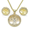 Juego de Arete y Dije de Adulto 10.156.0335 Oro Laminado, Diseño de Ãrbol, con Micro Pave Blanca, Pulido, Tono Dorado