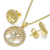 Juego de Arete y Dije de Adulto 10.156.0335 Oro Laminado, Diseño de Ãrbol, con Micro Pave Blanca, Pulido, Tono Dorado