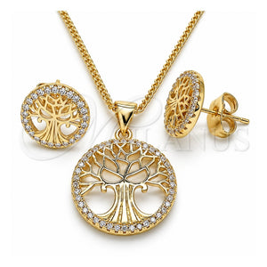 Juego de Arete y Dije de Adulto 10.156.0335 Oro Laminado, Diseño de Ãrbol, con Micro Pave Blanca, Pulido, Tono Dorado