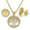 Juego de Arete y Dije de Adulto 10.156.0335 Oro Laminado, Diseño de Ãrbol, con Micro Pave Blanca, Pulido, Tono Dorado