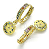 Argolla Huggie 02.381.0038.15 Oro Laminado, Diseño de Luna, con Multicolor Micro Pave, Pulido, Tono Dorado