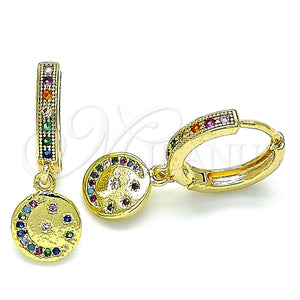 Argolla Huggie 02.381.0038.15 Oro Laminado, Diseño de Luna, con Multicolor Micro Pave, Pulido, Tono Dorado