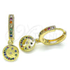 Argolla Huggie 02.381.0038.15 Oro Laminado, Diseño de Luna, con Multicolor Micro Pave, Pulido, Tono Dorado