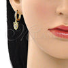 Argolla Huggie 02.381.0043.15 Oro Laminado, Diseño de Búho, con Multicolor Micro Pave, Pulido, Tono Dorado