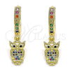Argolla Huggie 02.381.0043.15 Oro Laminado, Diseño de Búho, con Multicolor Micro Pave, Pulido, Tono Dorado