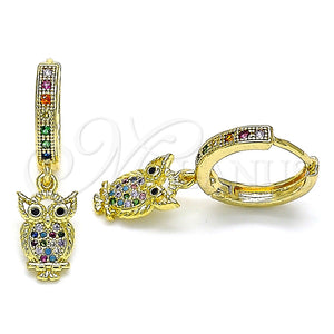 Argolla Huggie 02.381.0043.15 Oro Laminado, Diseño de Búho, con Multicolor Micro Pave, Pulido, Tono Dorado