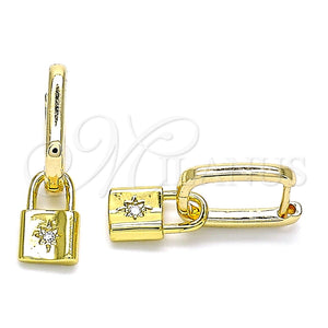 Argolla Huggie 02.368.0027.10 Oro Laminado, Diseño de Candado y Sol, con Blanca Zirconia Cubica, Pulido, Tono Dorado