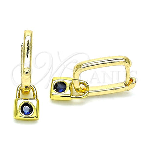 Argolla Huggie 02.368.0031.1.10 Oro Laminado, Diseño de Candado, con Topacio Azul Zirconia Cubica, Pulido, Tono Dorado