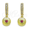 Argolla Huggie 02.368.0038.1.15 Oro Laminado, Diseño de Ojo Griego, con Rubi Zirconia Cubica, Pulido, Tono Dorado