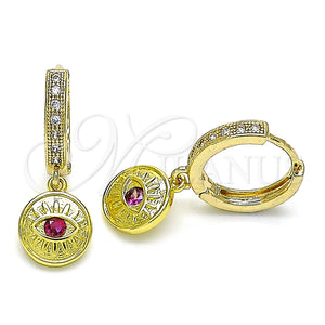 Argolla Huggie 02.368.0038.1.15 Oro Laminado, Diseño de Ojo Griego, con Rubi Zirconia Cubica, Pulido, Tono Dorado