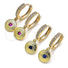 Argolla Huggie 02.368.0038.1.15 Oro Laminado, Diseño de Ojo Griego, con Rubi Zirconia Cubica, Pulido, Tono Dorado