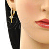 Argolla Huggie 02.368.0049.15 Oro Laminado, Diseño de Llave, con Blanca Micro Pave, Pulido, Tono Dorado