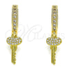 Argolla Huggie 02.368.0049.15 Oro Laminado, Diseño de Llave, con Blanca Micro Pave, Pulido, Tono Dorado