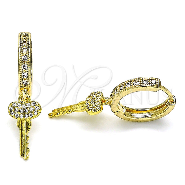 Argolla Huggie 02.368.0049.15 Oro Laminado, Diseño de Llave, con Blanca Micro Pave, Pulido, Tono Dorado