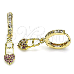 Argolla Huggie 02.368.0054.15 Oro Laminado, Diseño de Corazón, con Rubi and Blanca Micro Pave, Pulido, Tono Dorado