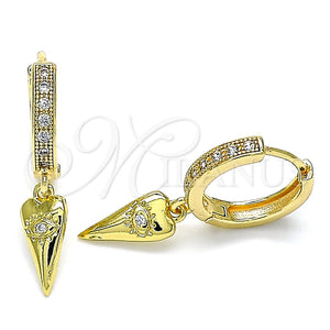 Argolla Huggie 02.368.0058.15 Oro Laminado, Diseño de Corazón y Ojo Griego, con Blanca Micro Pave, Pulido, Tono Dorado