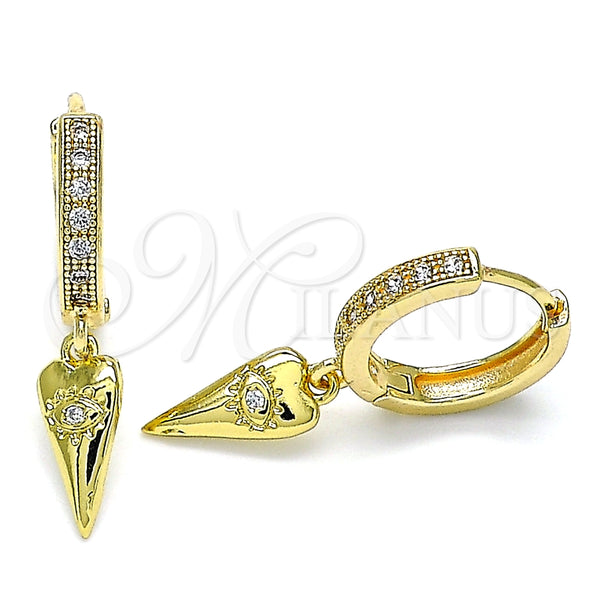 Argolla Huggie 02.368.0058.15 Oro Laminado, Diseño de Corazón y Ojo Griego, con Blanca Micro Pave, Pulido, Tono Dorado