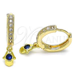 Argolla Huggie 02.368.0067.15 Oro Laminado, Diseño de Mano de Dios, con Topacio Azul Zirconia Cubica and Blanca Micro Pave, Pulido, Tono Dorado