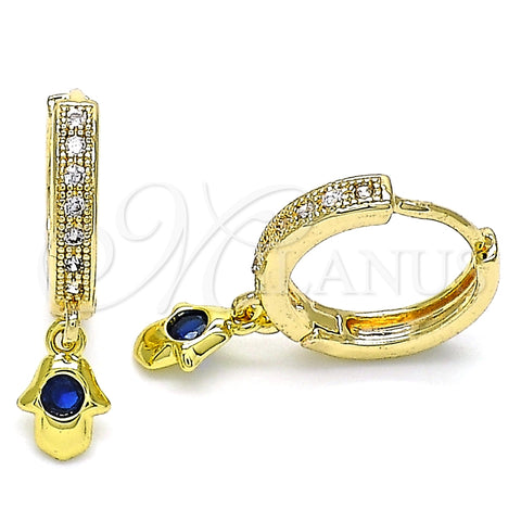 Argolla Huggie 02.368.0067.15 Oro Laminado, Diseño de Mano de Dios, con Topacio Azul Zirconia Cubica and Blanca Micro Pave, Pulido, Tono Dorado