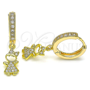 Argolla Huggie 02.368.0072.15 Oro Laminado, Diseño de Niñita Pequeña, con Blanca Micro Pave, Pulido, Tono Dorado