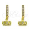Argolla Huggie 02.368.0077.15 Oro Laminado, Diseño de Corona, con Blanca Micro Pave, Pulido, Tono Dorado