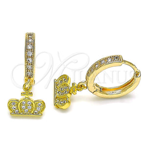 Argolla Huggie 02.368.0077.15 Oro Laminado, Diseño de Corona, con Blanca Micro Pave, Pulido, Tono Dorado