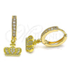 Argolla Huggie 02.368.0077.15 Oro Laminado, Diseño de Corona, con Blanca Micro Pave, Pulido, Tono Dorado