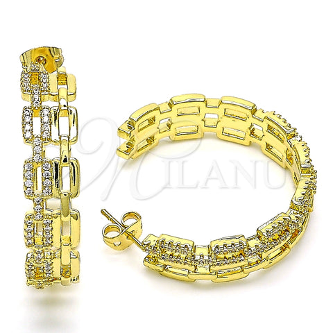 Arete Dormilona 02.341.0090 Oro Laminado, Diseño de Paperclip, con Blanca Micro Pave, Pulido, Tono Dorado