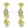 Arete Dormilona 02.341.0094 Oro Laminado, Diseño de Judaica y Mano de Dios, con Micro Pave Blanca, Pulido, Tono Dorado