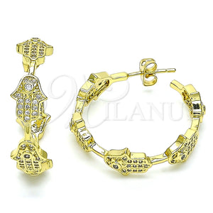 Arete Dormilona 02.341.0094 Oro Laminado, Diseño de Judaica y Mano de Dios, con Micro Pave Blanca, Pulido, Tono Dorado