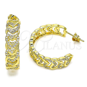 Arete Dormilona 02.341.0095 Oro Laminado, Diseño de Corazón, con Blanca Micro Pave, Pulido, Tono Dorado