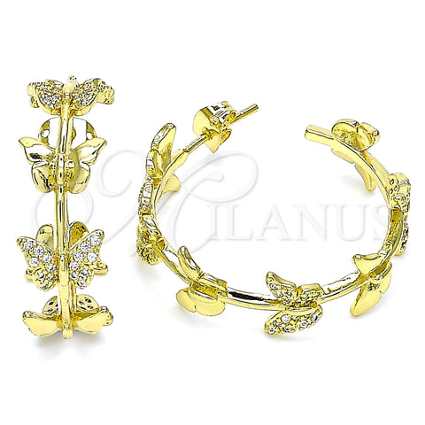 Arete Dormilona 02.341.0096 Oro Laminado, Diseño de Mariposa, con Blanca Micro Pave, Pulido, Tono Dorado