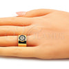 Anillo Multi Piedra 01.341.0033 Oro Laminado, Diseño de Ojo Griego, con Topacio Azul and Blanca Micro Pave, Pulido, Tono Dorado (One size fits all)