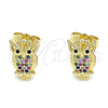 Arete Dormilona 02.156.0546.1 Oro Laminado, Diseño de Búho, con Multicolor Micro Pave, Pulido, Tono Dorado