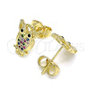 Arete Dormilona 02.156.0546.1 Oro Laminado, Diseño de Búho, con Multicolor Micro Pave, Pulido, Tono Dorado
