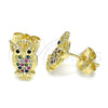 Arete Dormilona 02.156.0546.1 Oro Laminado, Diseño de Búho, con Multicolor Micro Pave, Pulido, Tono Dorado