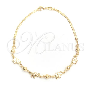 Tobillera de Dije 03.32.0544.10 Oro Laminado, Diseño de Elefante y Mariner, Pulido, Tono Dorado (03 MM Thickness, 10 Inches Length)